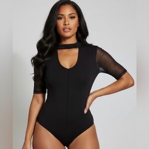 Rue21 Black Mesh Sleeve Cutout Bodysuit NWT